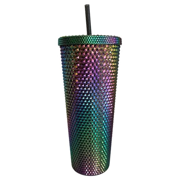 NWT Starbucks OIL SLICK Cold Cup Venti BLACK BLING Tumbler Rainbow Studded 2023 - Picture 2 of 4